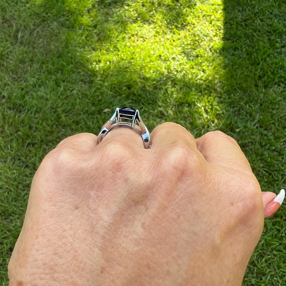 Silver-tone Royal Blue Costume Ring - Picture 9 of 15